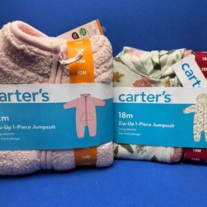 Carter's Pink Fleece Zip-Up 1-Piece Jumpsuit & Floral Cotton Jumpsuit